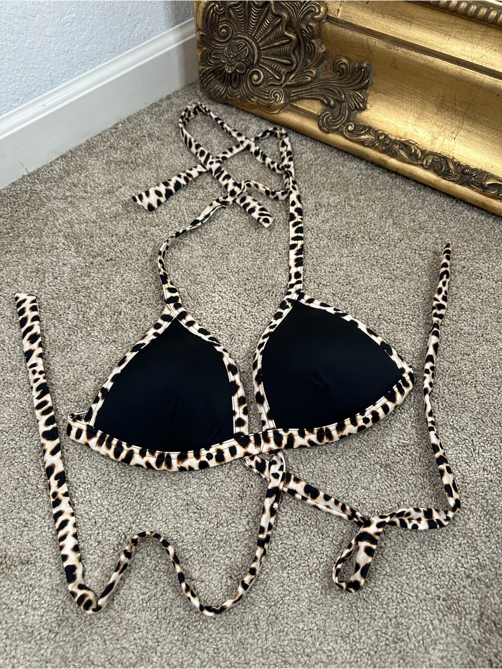 New Pink Victoria's Secret Black/Animal Print Padded Push Up Strappy Bikini Top